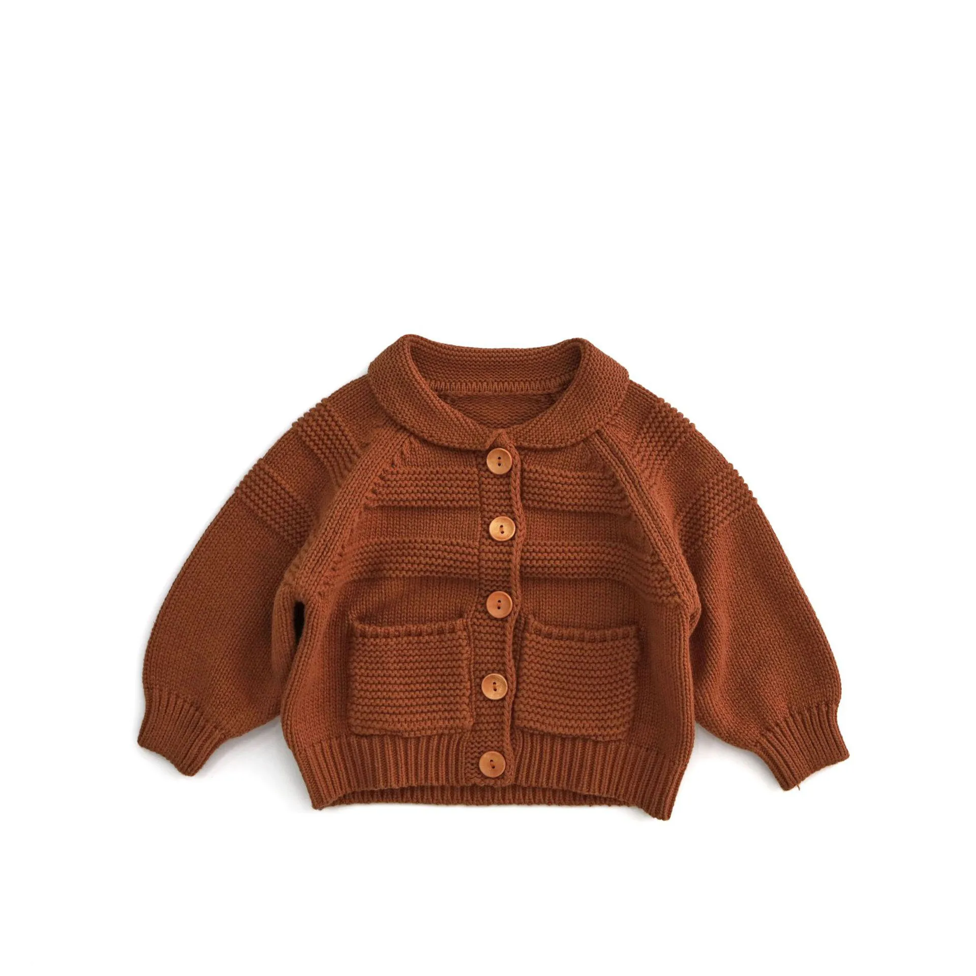 1-6 Y Autumn Kids Sweaters Single Breast Girls Knit Cardigans Turn Down Collar Boys Knitwear