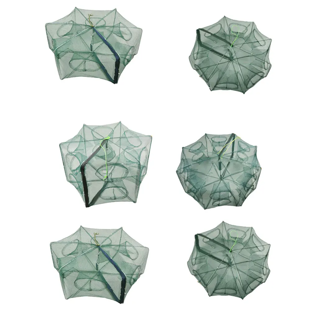 Folded Portable Polygon Fishing Net Nylon Foldable Crayfish Shrimp Catcher Crab Fish Trap Cages