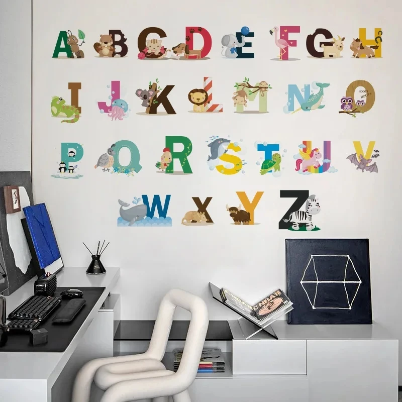 1pc Removable Animal ABC Vinyl Wall Stickers for Kids Nursery Bedroom - Peel & Stick Decorative Baby Stickers for Playroom