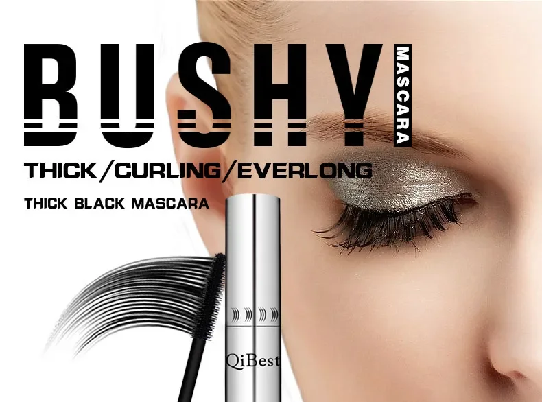 Qibest Silver Tube Waterproof Mascara Make Long & Curl Eyelashes Not Dizzy Easy To Remove Black Mascara Everlong Lasting