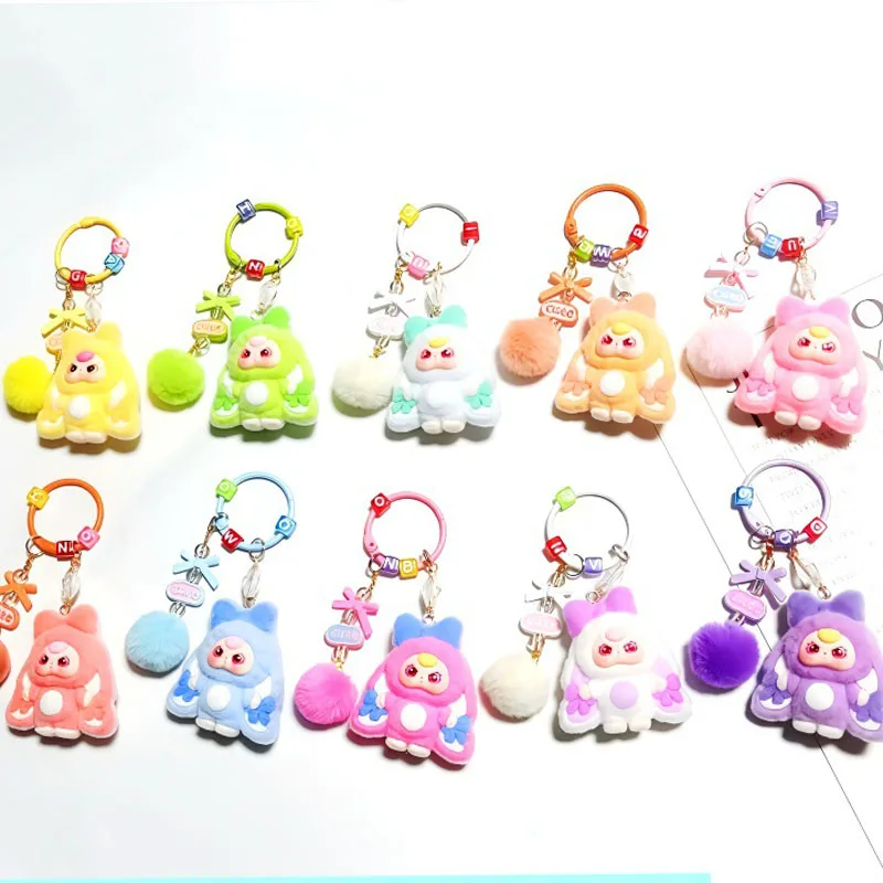 

Kawaii BABY THREE Mini Keychains Flocking Backpack Pendant Key Chain Cute Doll Pendant Backpack Pendant Gifts