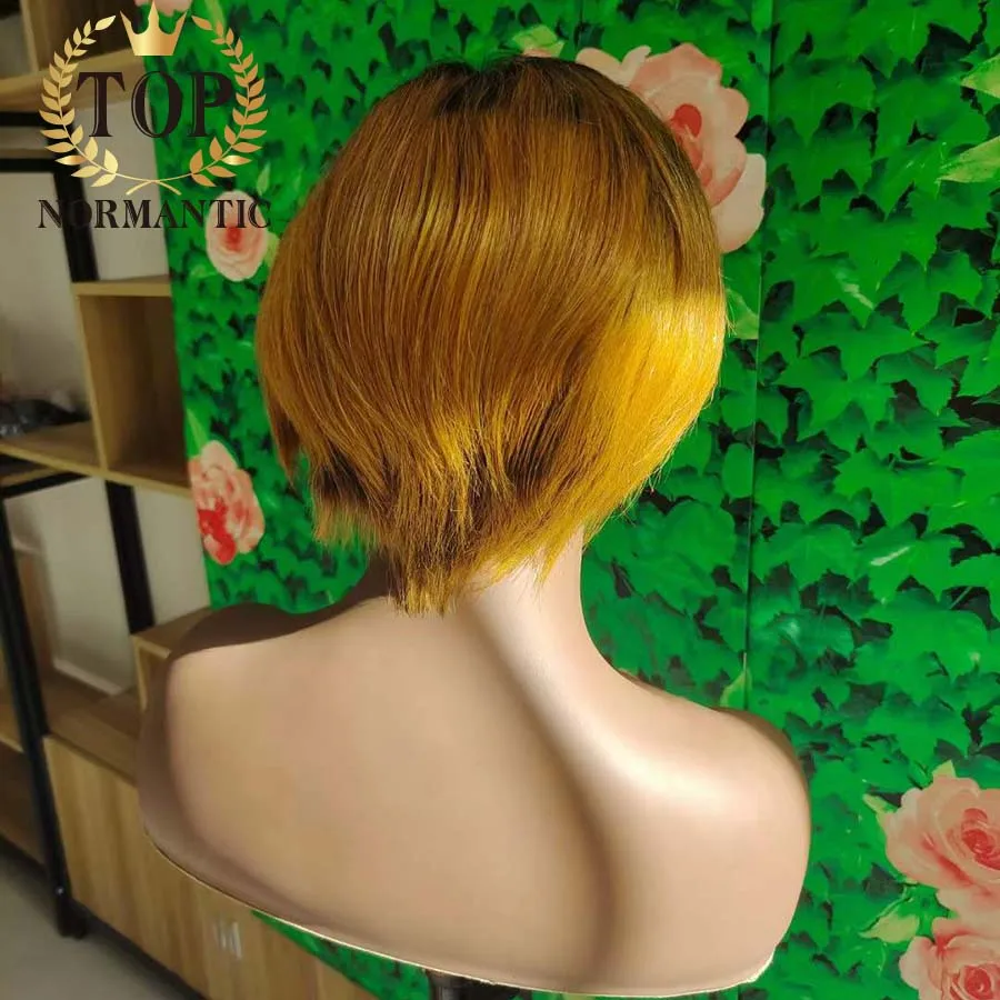 Topnormantic  Ombre Color Pixie Cut Bob Lace Wig 4x4 Lace Closure Wigs for Woman Short Human Hair Bob Cut Wigs