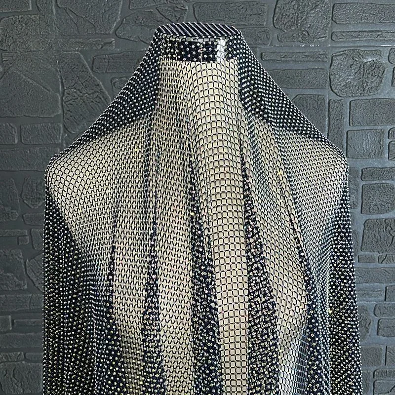

Deep Blue Diamond Hollow Mesh Fabric High-end Dress Bag Stage Background Decoration Clothing Designer Fabric