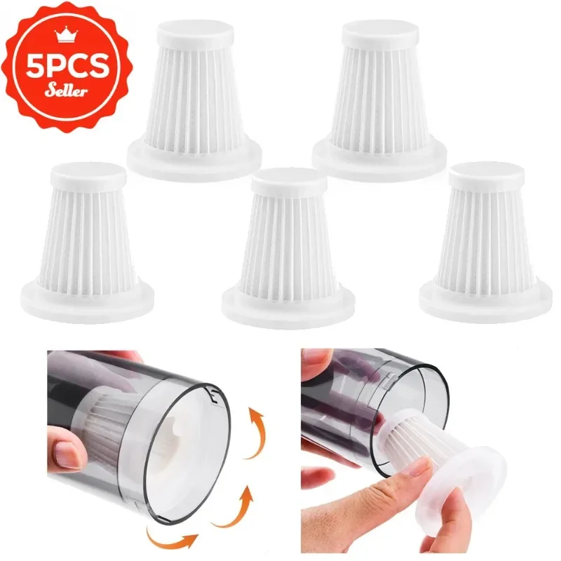 5pcs Car Vacuum Cleaner Filter Wireless Handheld Dust Collector Washable  Air Filter Cartridge Repeatable Applicability Interior