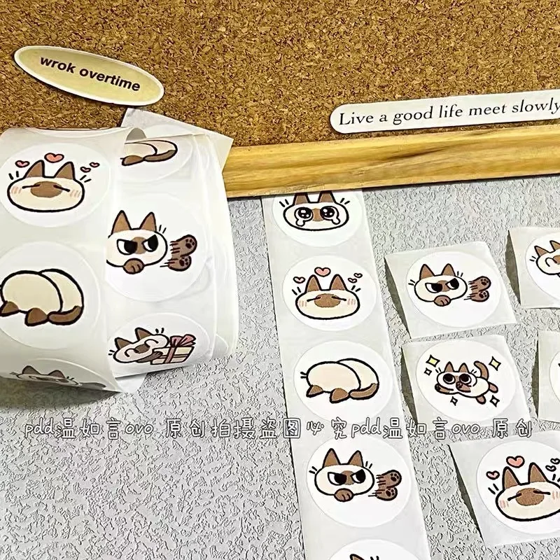 500pcs/Roll Felinae Siamese Cartoon Animal Sticker DIY PVC Laptop Decals Decoration Stiker Reward Gift Toys