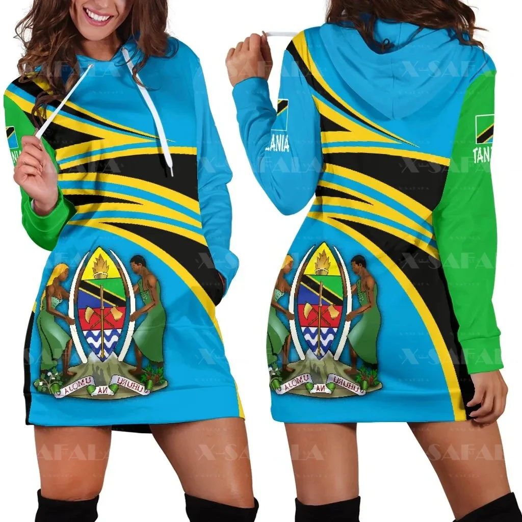 

Tanzania Of Coat Of Arms Flag 3D Print Fashion Slim Hoodies Dress Women Casual Wear Long Sleeve Hooded Sweatshirt Pullover