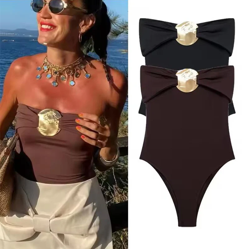 Schulterfreier Body für Damen, rückenfrei, sexy Damen-Bodys, Sommer 2022, trägerlos, figurbetont, Body, Damen-Overall-Top