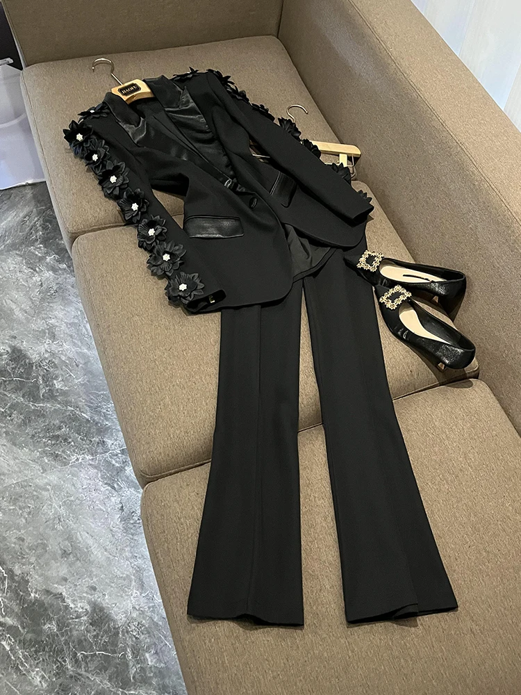 

Модный высококачественный женский костюм с цветочным декором: пиджак и брюки, новинка, комплект из двух предметов, элегантный китайский деловой стиль