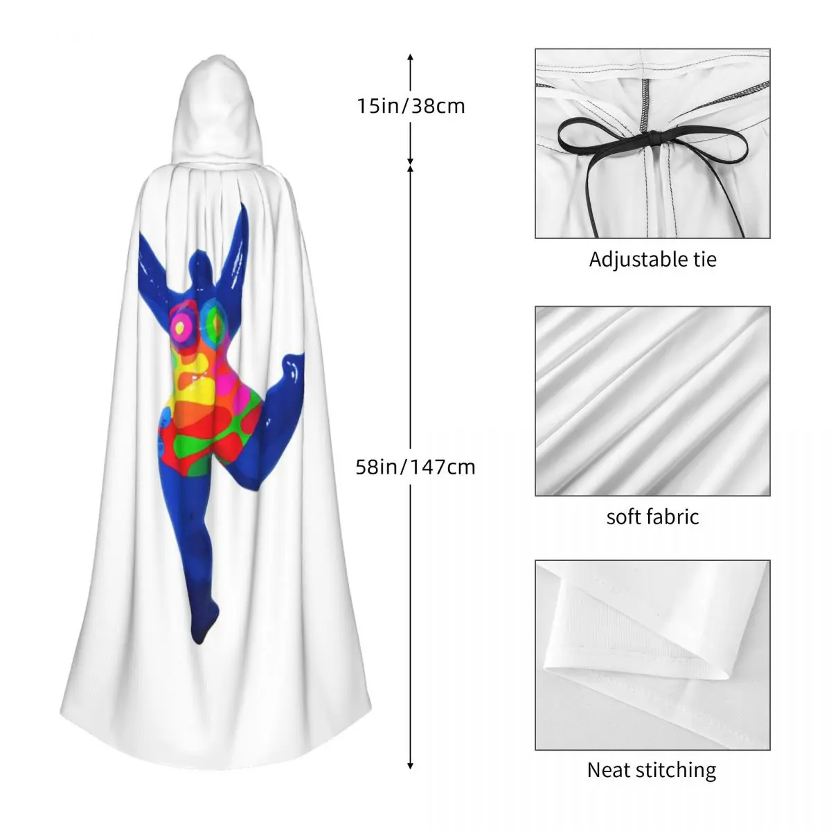 Blue Nana Biriney Tribute To Niki De Saint Phalle Long Hooded Cloak Witch Medieval Costume Cosplay Cape HalloweenVampire - view 4