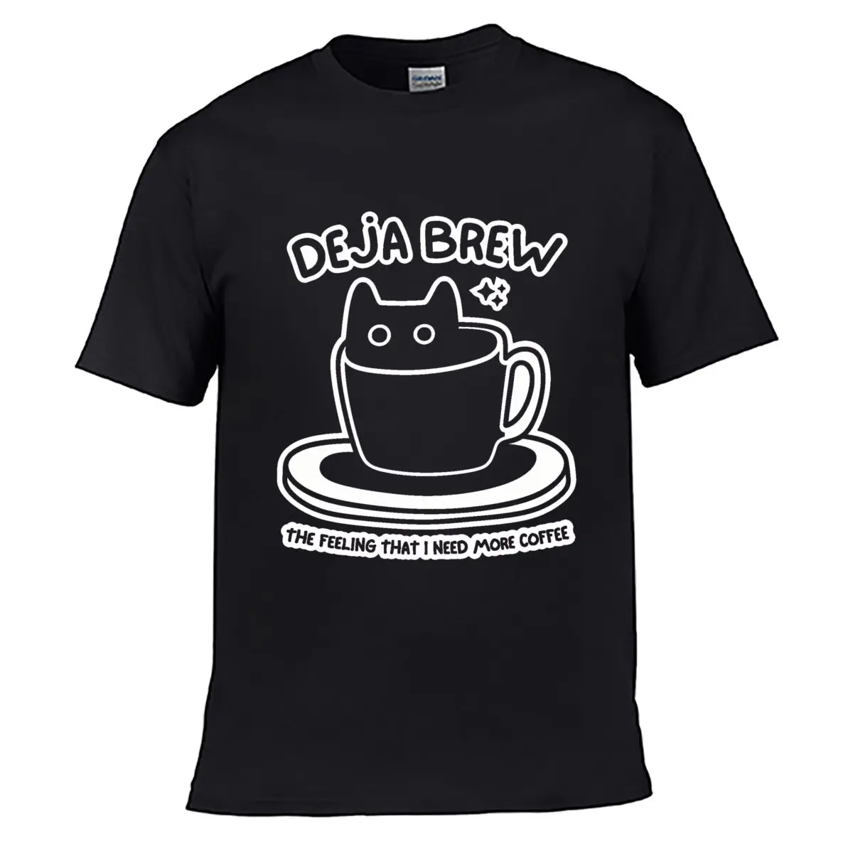 Cute Cat Coffee Cup Vinyl Sticker Street Distressed Washed Loose Simple Tee