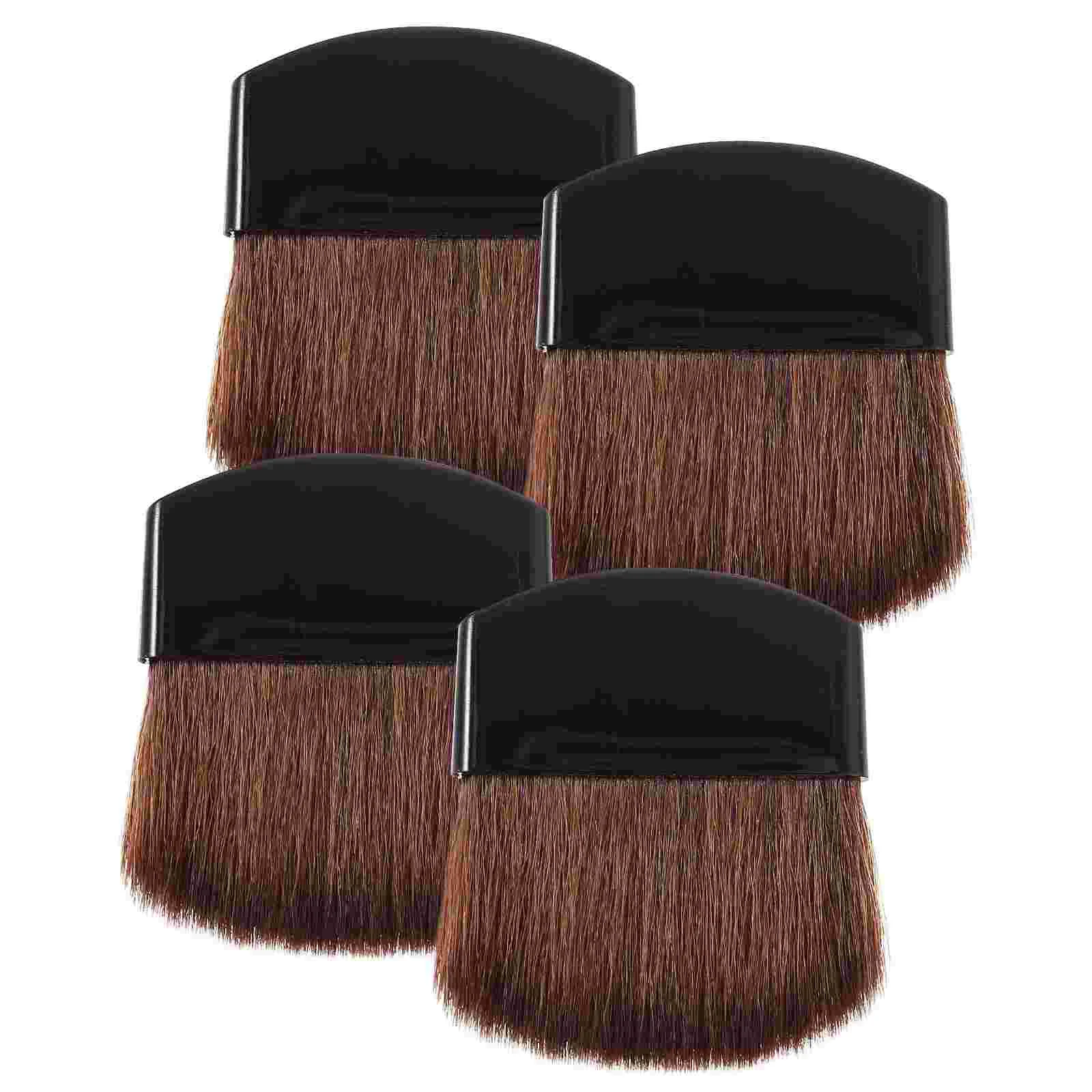 4 Stuks Halfronde Vierkante Vlok Platte Poeder Borstel Blush Mini Make-Up 4 Stuks (Zwart Handvat Bruin Haar) Vrouwen Voor Gezicht Miss