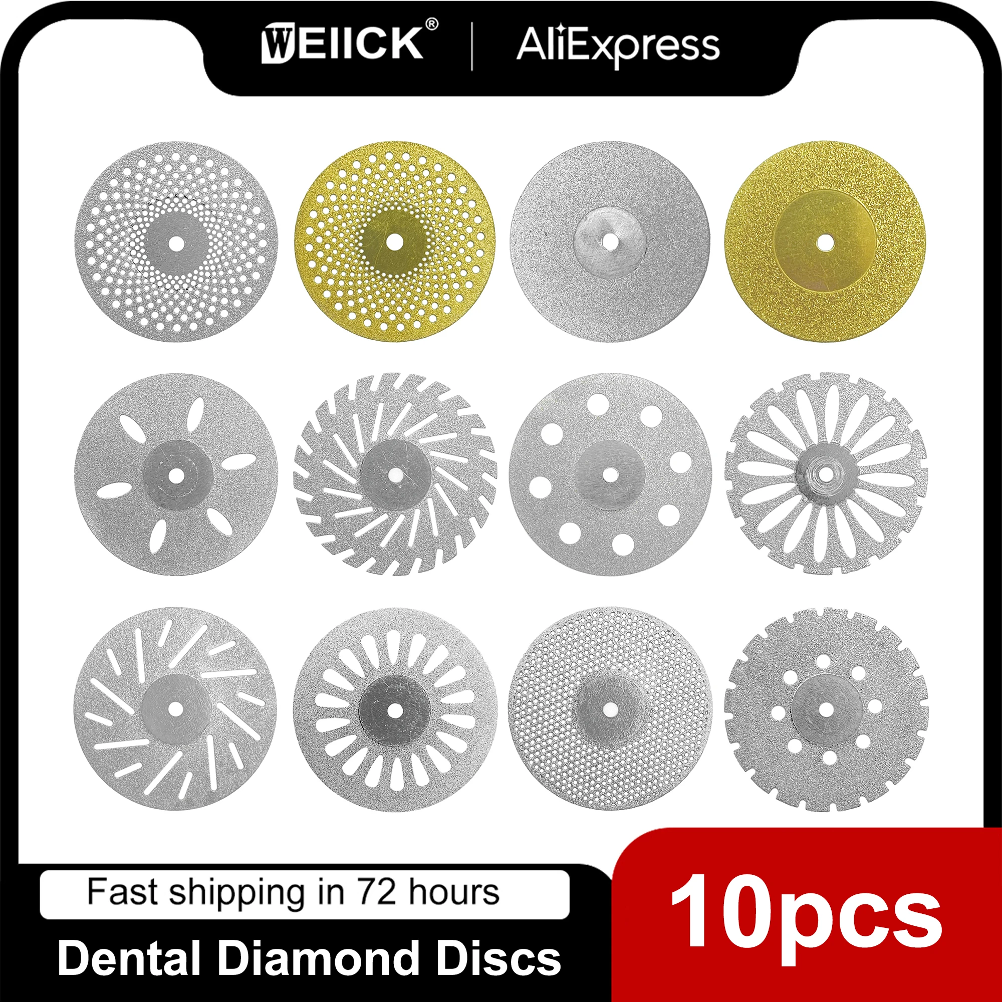 10Pcs WellCK Dental Lab Polishing Diamond Discs 0.25mm Double Side Coating Disk Dentist Rotary Cutting Tool for Polisher Machine