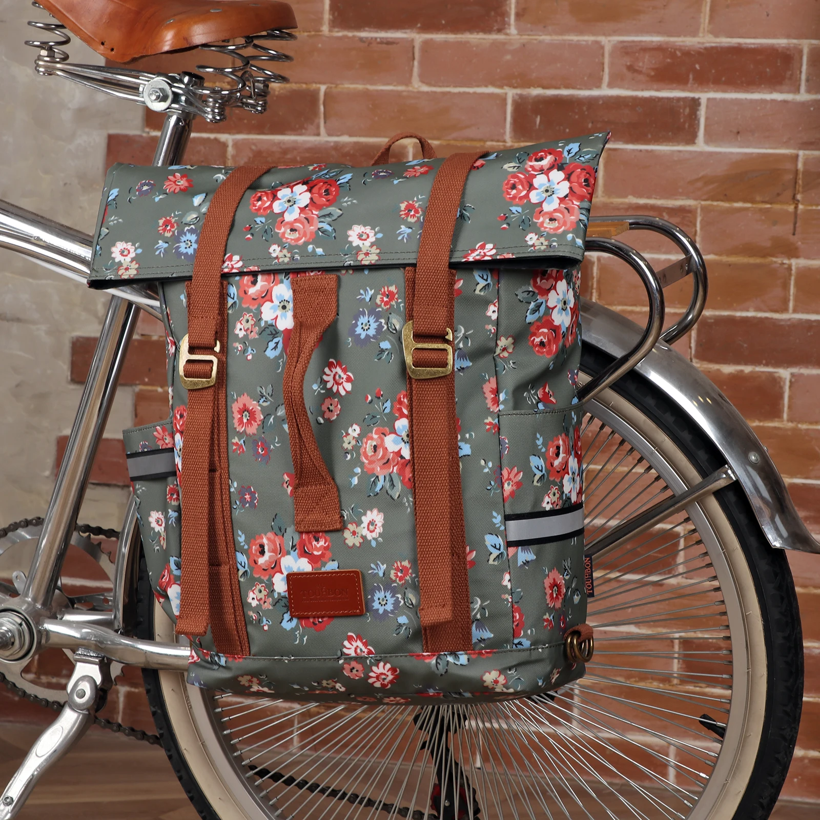 

Tourbon Retro Clip-On Bike Pannier Bicycle Bag Market Shopping Shoulder Tote School Bags City Commuting Waterproof