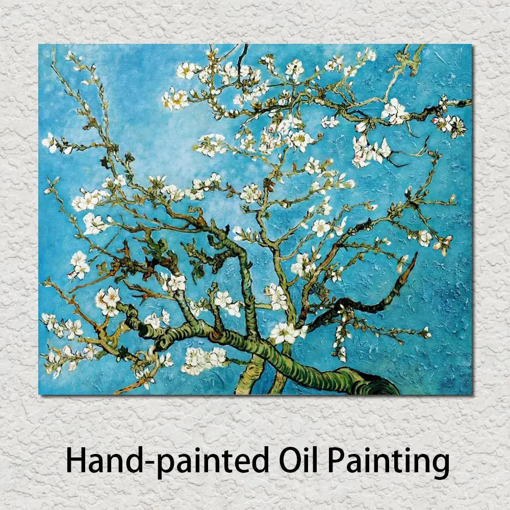 

Almond Blossoms Handmade Canvas Art Van Gogh Painting Flowers Landscape Artwork Contemporary Living Room Decor Blue High Quality