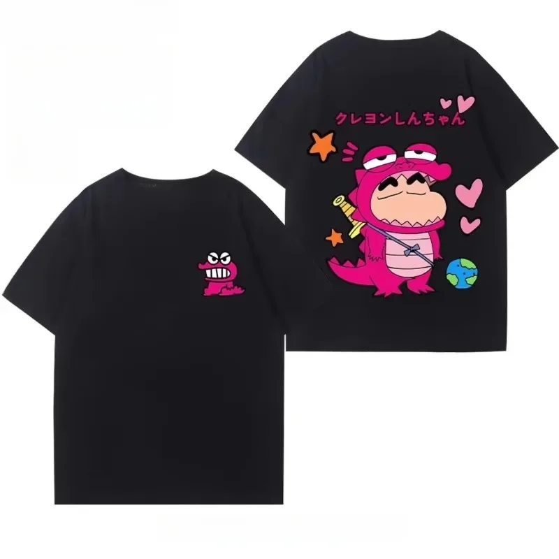 TOPTOY Licensed Crayon Shin Chan Dinosaur Costume Print T Shirt Unisex Double Sided Graphic Short Sleeve Casual Summer Tee