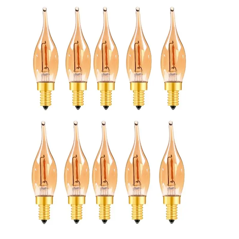 New Shown-Decorative C22 LED Filament Bulb E12 0.5W Dimmable 10 Pcs Amber Candle Light Ampoule Candelabra Night Light E14 220V