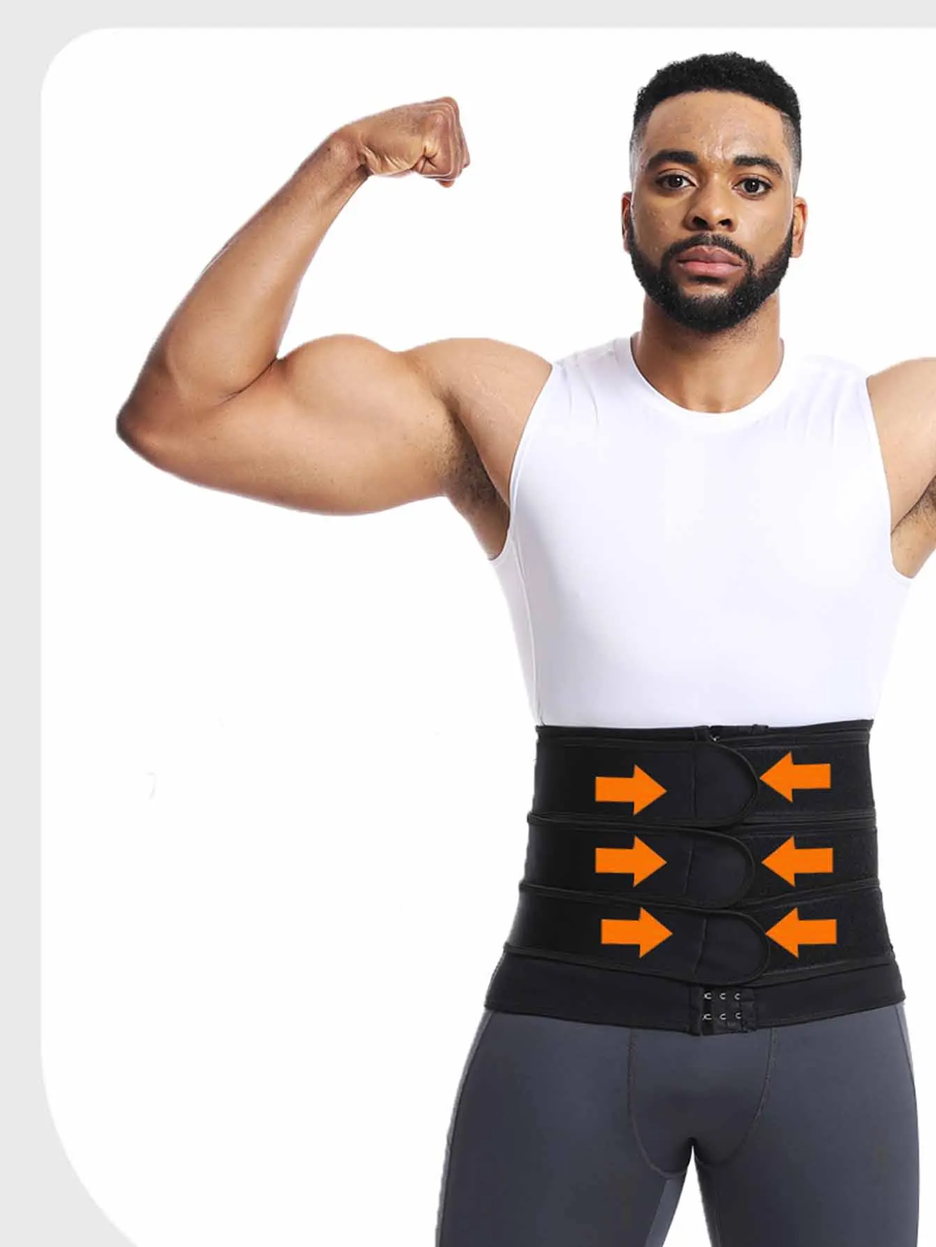남성용 트리플 벨트 웨이스트 트레이너 (유럽 및 미국 스포츠용): 피트니스 쉐이핑 벨트, 땀 증가 기능이 있는 복부 조절 거들