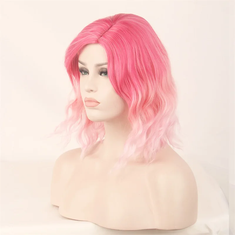 Synthetic Wig Short Pink Bob Hair Natural Wave Fake Hair With Side Part Bangs for Women Daily Cosplay Party Heat Fiber Wig