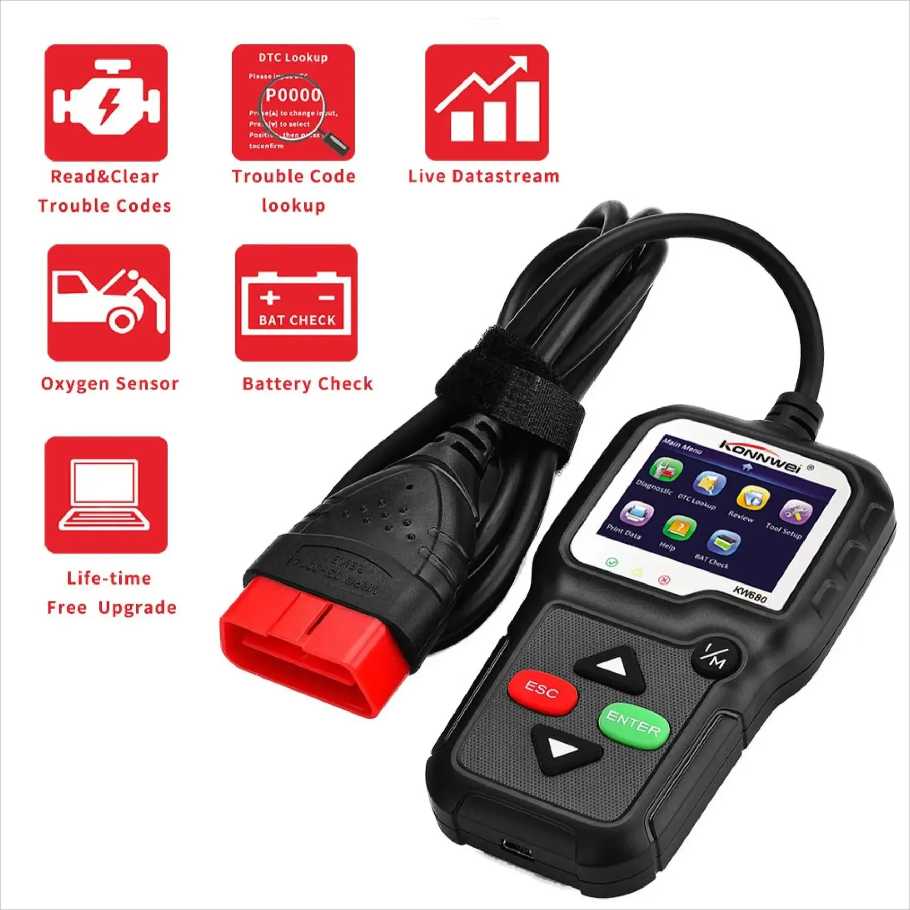 KW680 KONNWEI OBD2  Car Diagnostic Auto Diagnostic Tool KONNWEI KW680S Russian Language Car Scanner Tools Diagnostic Scanner