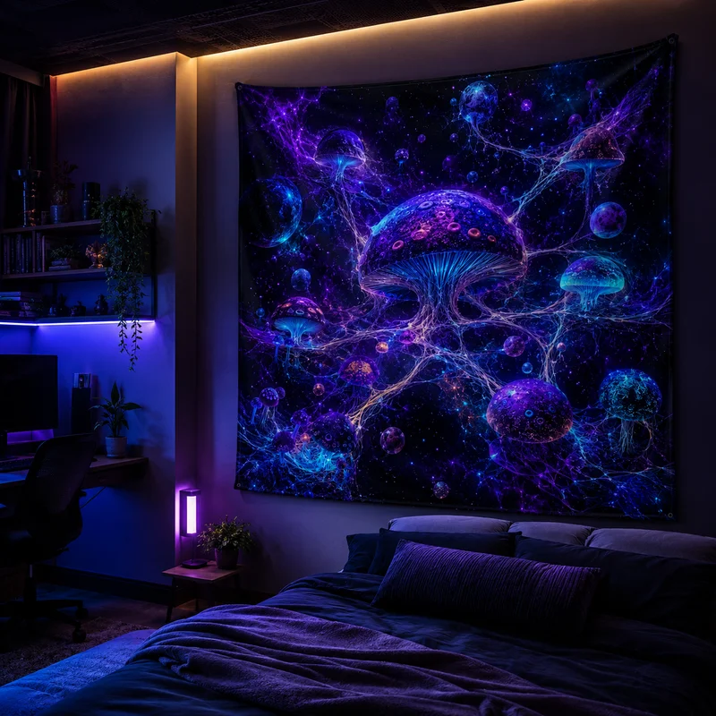 VIKAMA Neon Feng Shui Skull Tapestry, Dark Cyber Game Controller Wall Hanging, Psychedelic Game Room Wall Decor