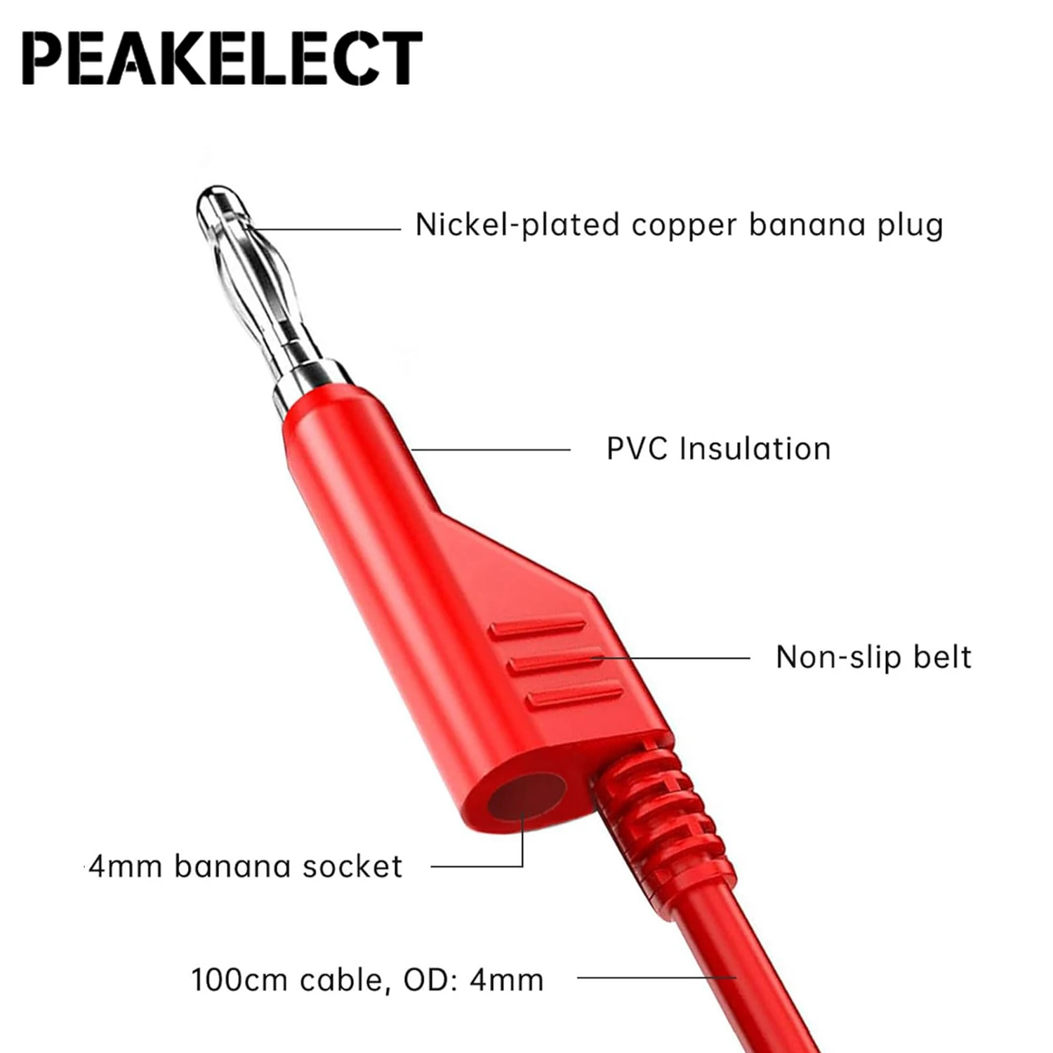 PEAKELECT P1036 1Pair Dual Stackable 4mm Banana Plug Multimeter Test Leads 1m Electrical Test Cables Red and Black 1000V 15A