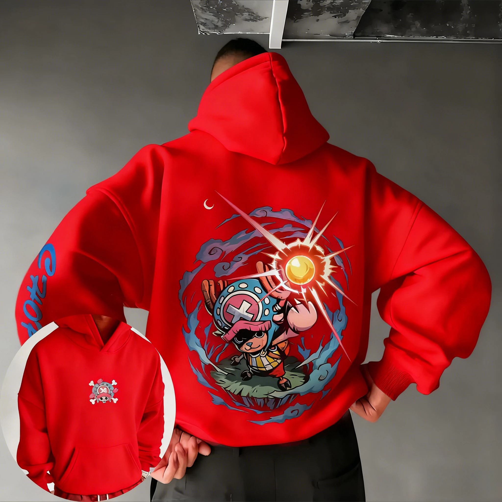 ONE PIECE Anime Tony Tony Chopper Impresso Moletom Com Capuz Outono/Inverno Masculino Novo Solto Casual American Street Hip Hop Pai Criança Top