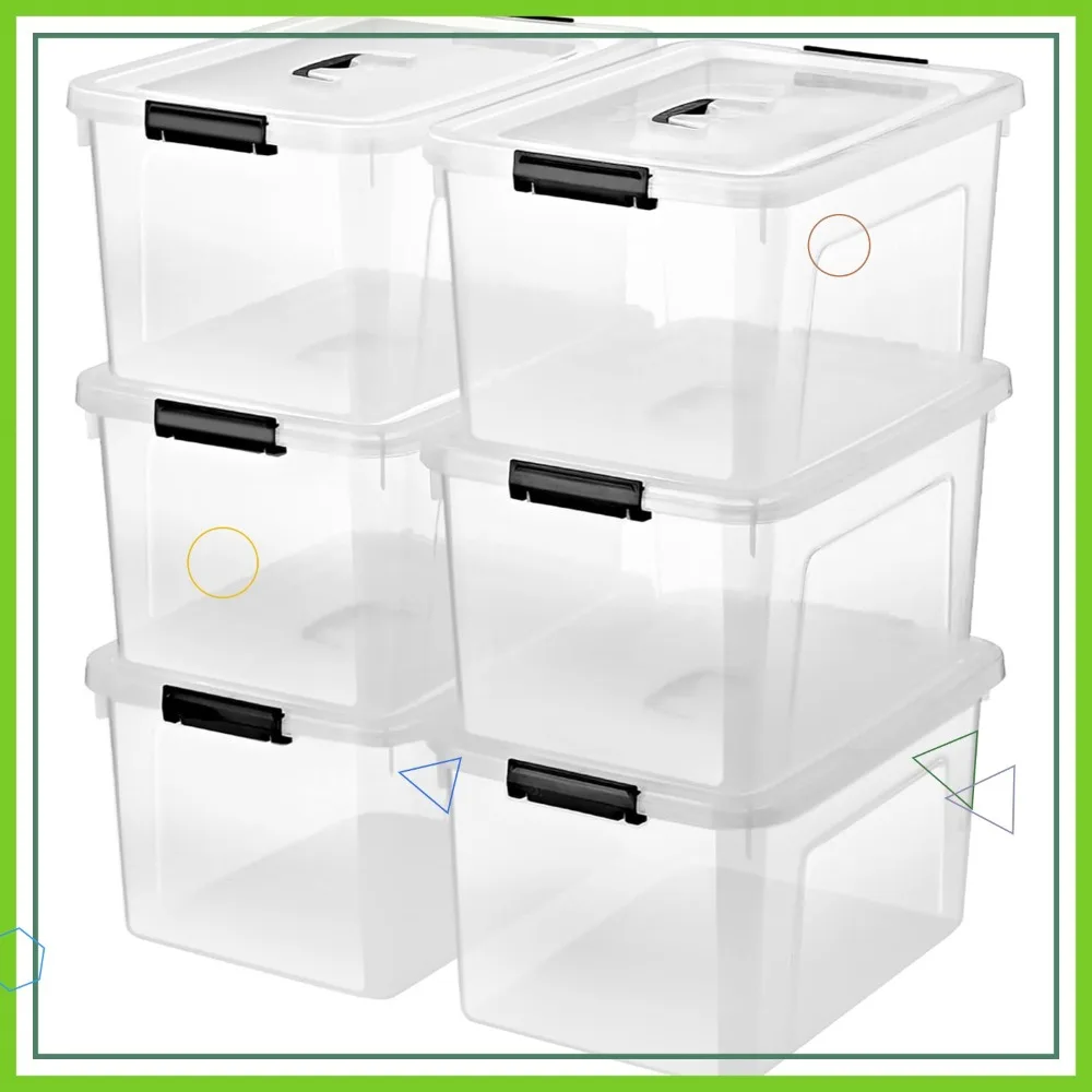 

Набор из 6 прозрачных штабелируемых контейнеров для хранения с крышками и ручками, пластиковые органайзеры объемом 19 кварт