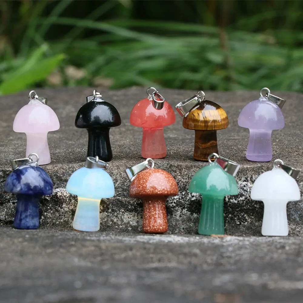 

Mushroom Shape Natural Stone Pendants, Healing Crystal Charms for Jewelry Making