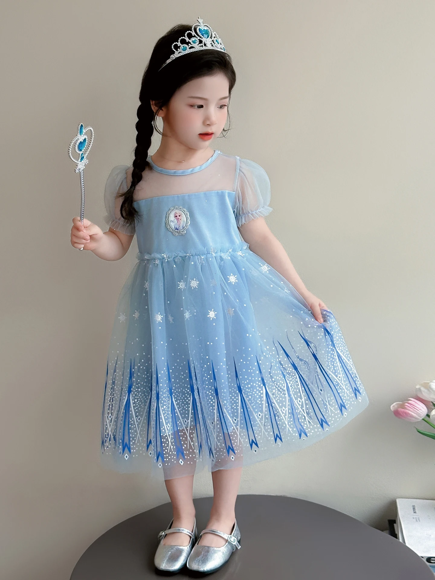 Vestido de Princesa Elsa para Meninas, Novo Vestido de Verão Doce em Tule para Aniversário, Vestido de Conto de Fadas Princes...