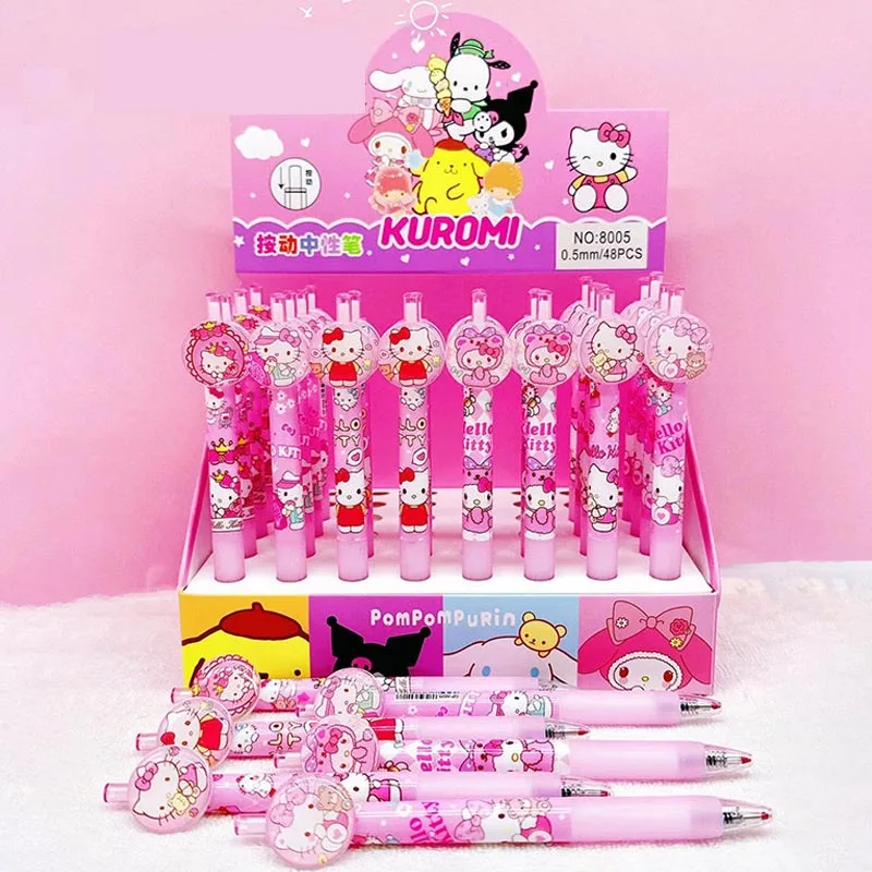 

48pcs/lot New Sanrio Kitty Acrylic Press Gel Pen Cute 0.5mm Black Ink Signature Pens Promotional Gift Office School Supplies