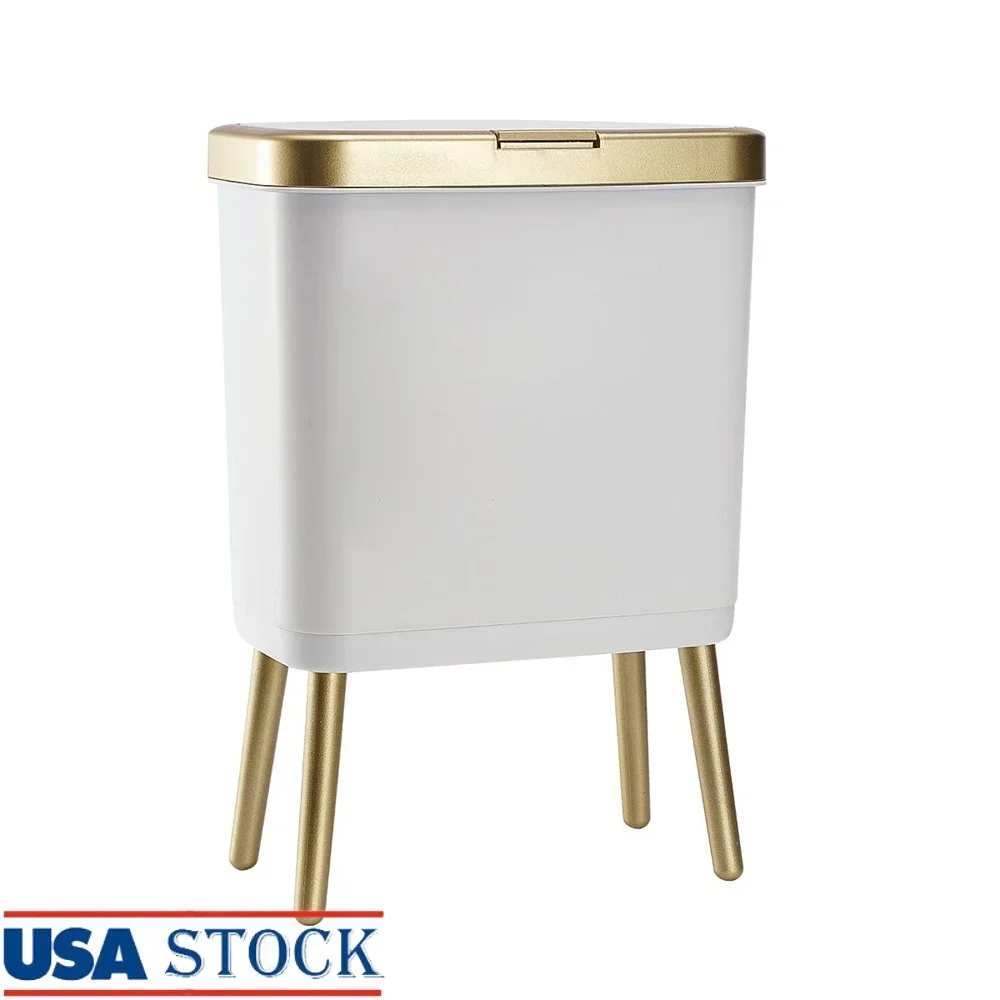 

Скандинавский мусорный бак для ванной комнаты с крышкой, пластиковый мусорный бак на 4 галлона, кнопочный дизайн с уплотнением запаха, тонкий контейнер для мусора, домашний офис