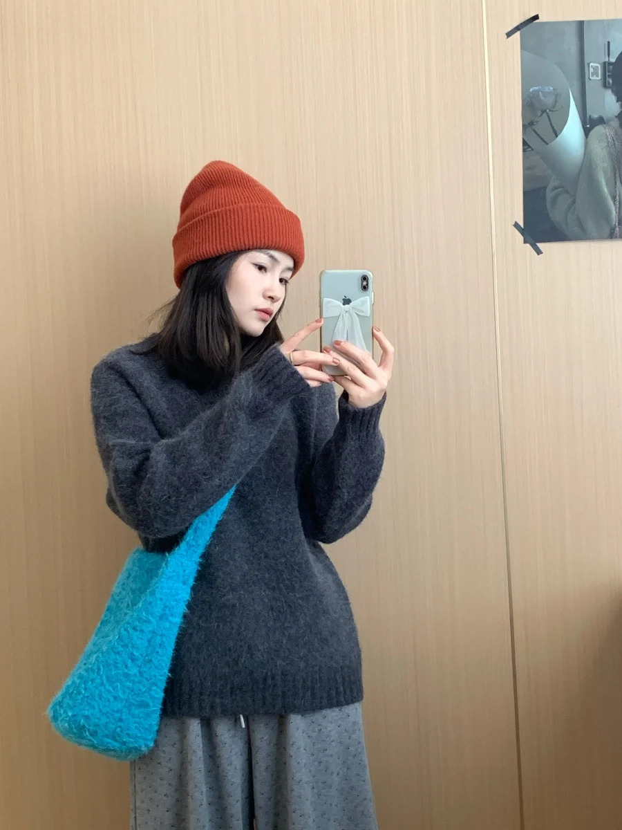 

Базовый вязаный свитер женский с круглым вырезом, зимний, новая корейская версия, свободный крой, повседневный, вязаная кофта-топ