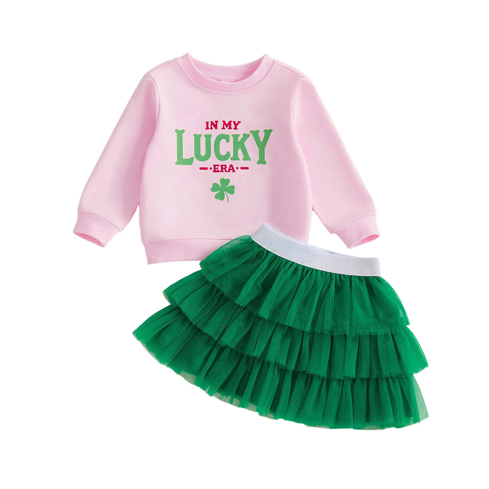 فتاة الأيرلندية يوم تنورة الزي طويلة الأكمام س الرقبة إلكتروني البرسيم طباعة قمم تول تنورة مجموعة #1