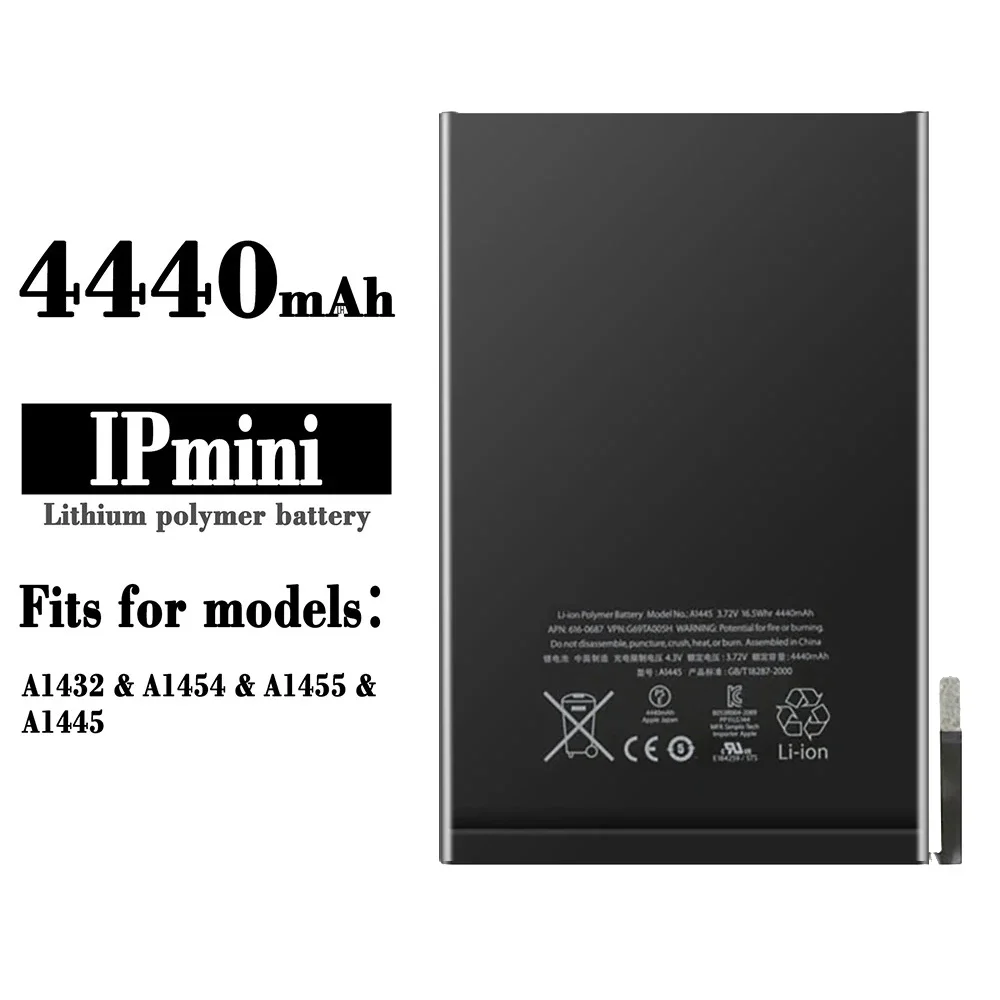 

1 сменный аккумулятор 3,72 В, 4440 мАч для iPad mini 1, A1432 A1445 A1454 A1455, аккумуляторы 1-го поколения