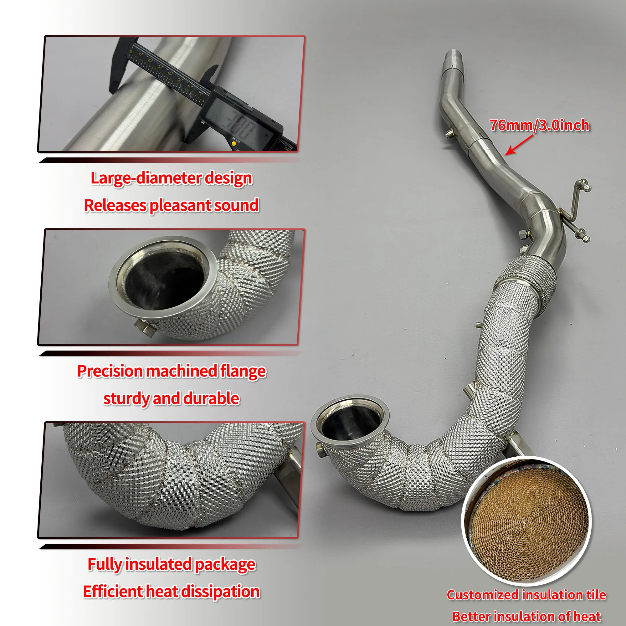 HEO Stainless Steel Exhaust Pipe for VW GOLF 8R GOLF8R R 2.0T 2019-2022 Exhaust Heat Shield Exhaust Catalytic Converter Downpipe