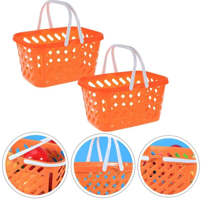 2pcs 소년과 소녀를위한 주방 보관 바구니를 처리하는 놀이 식료품 미니 장난감 쇼핑 바구니 척