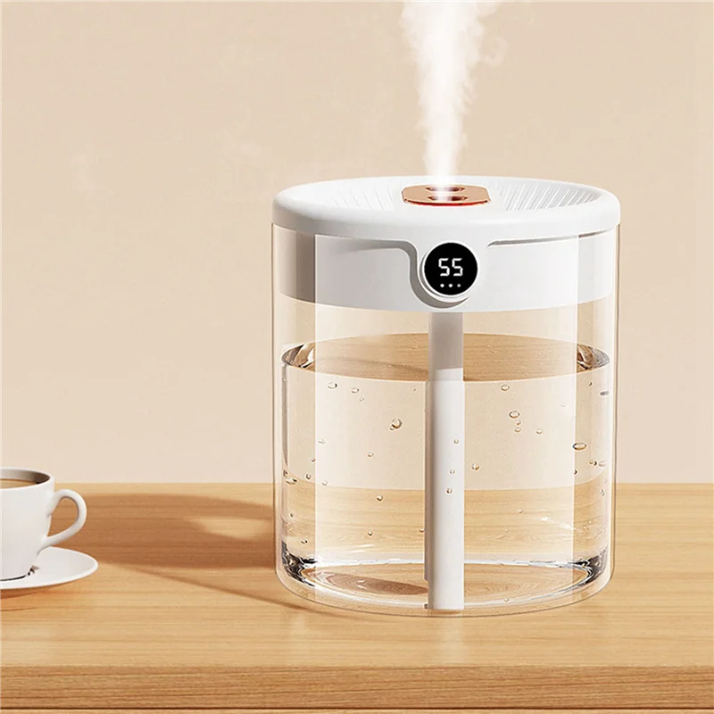 ABVI-2X H2O Air Humidifier 2L Capacity Double Nozzle With LCD Humidity Display Essential Oil Diffuser Portable USB,White