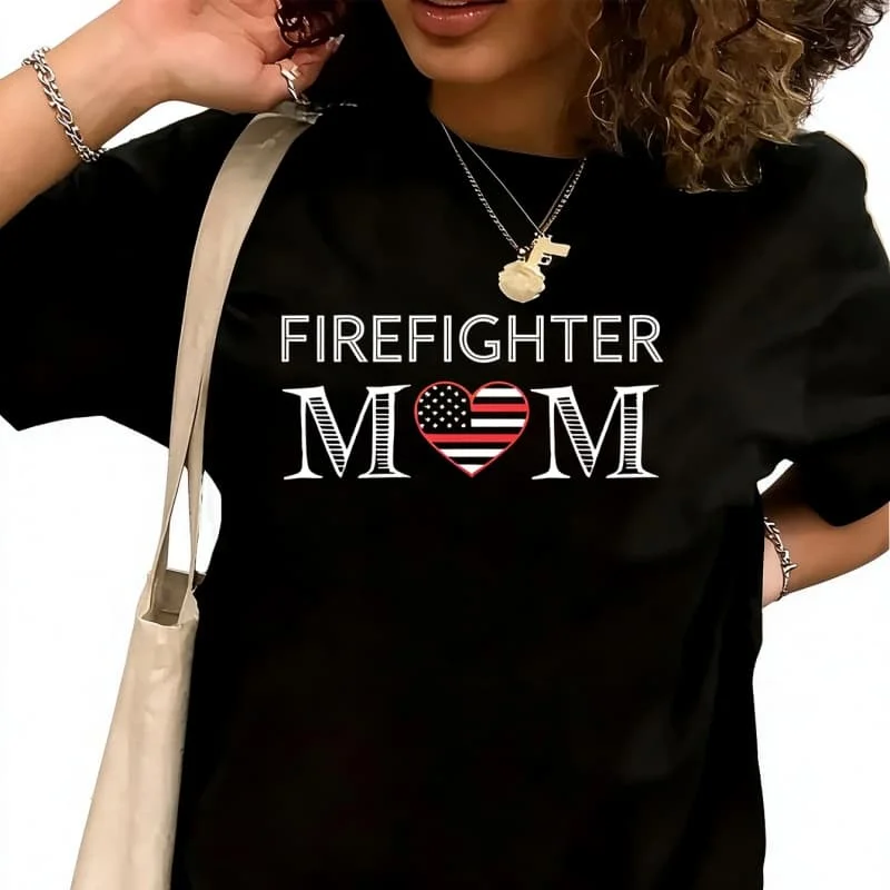 Firefighter MomWomen's T-Shirt 100% Cotton Funny Graphic Short Sleeve Tee Novelty Shirt Casual Crew Neck Top S-5XL