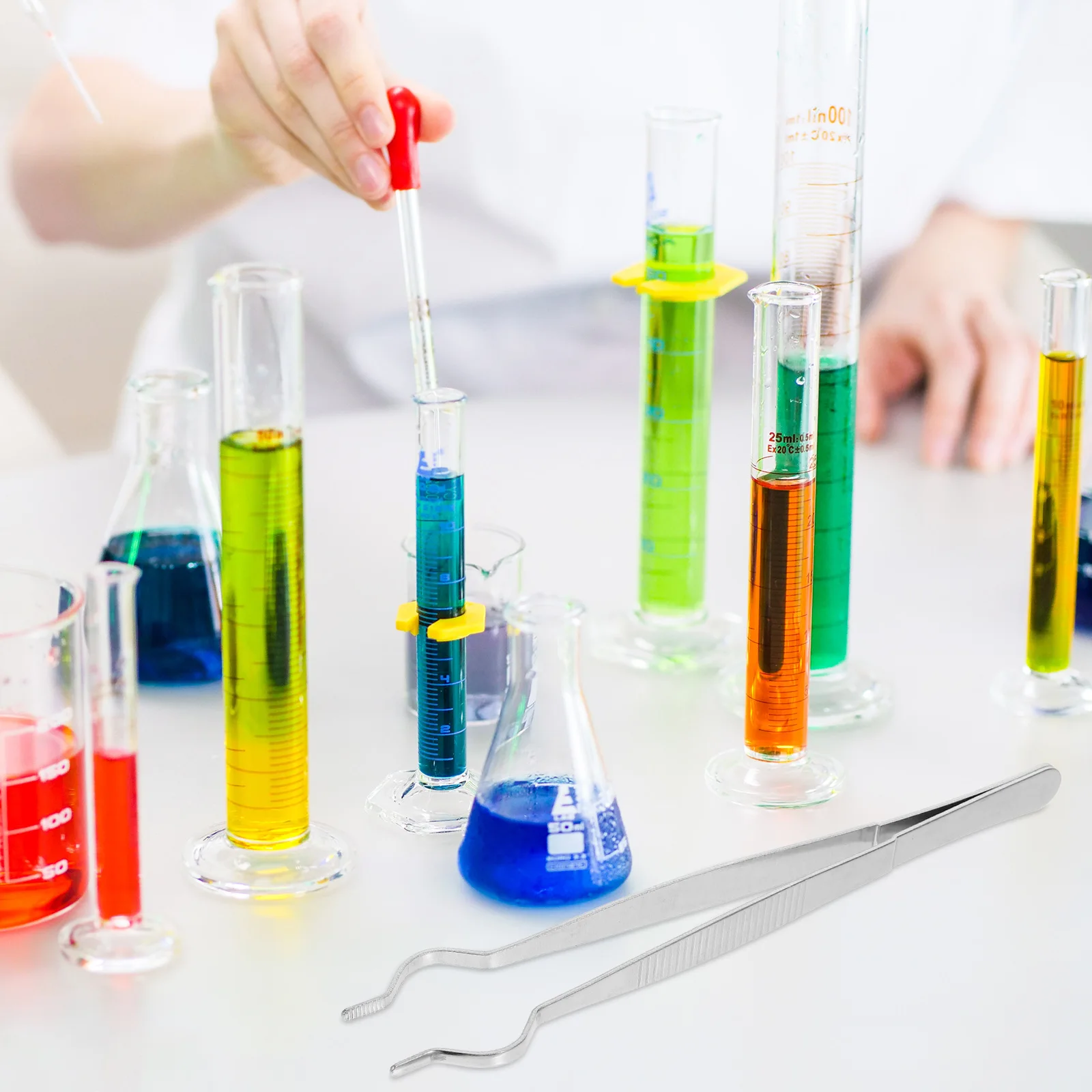 20cm Stainless Steel Test Tube Tweezer Round Head Clamp Heat Resistant Lab Equipment Experiment Accessory Glass Plier Storage