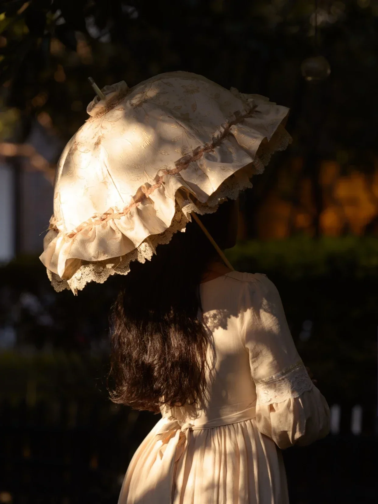 Homemade Satin Lace Long Handle Umbrella