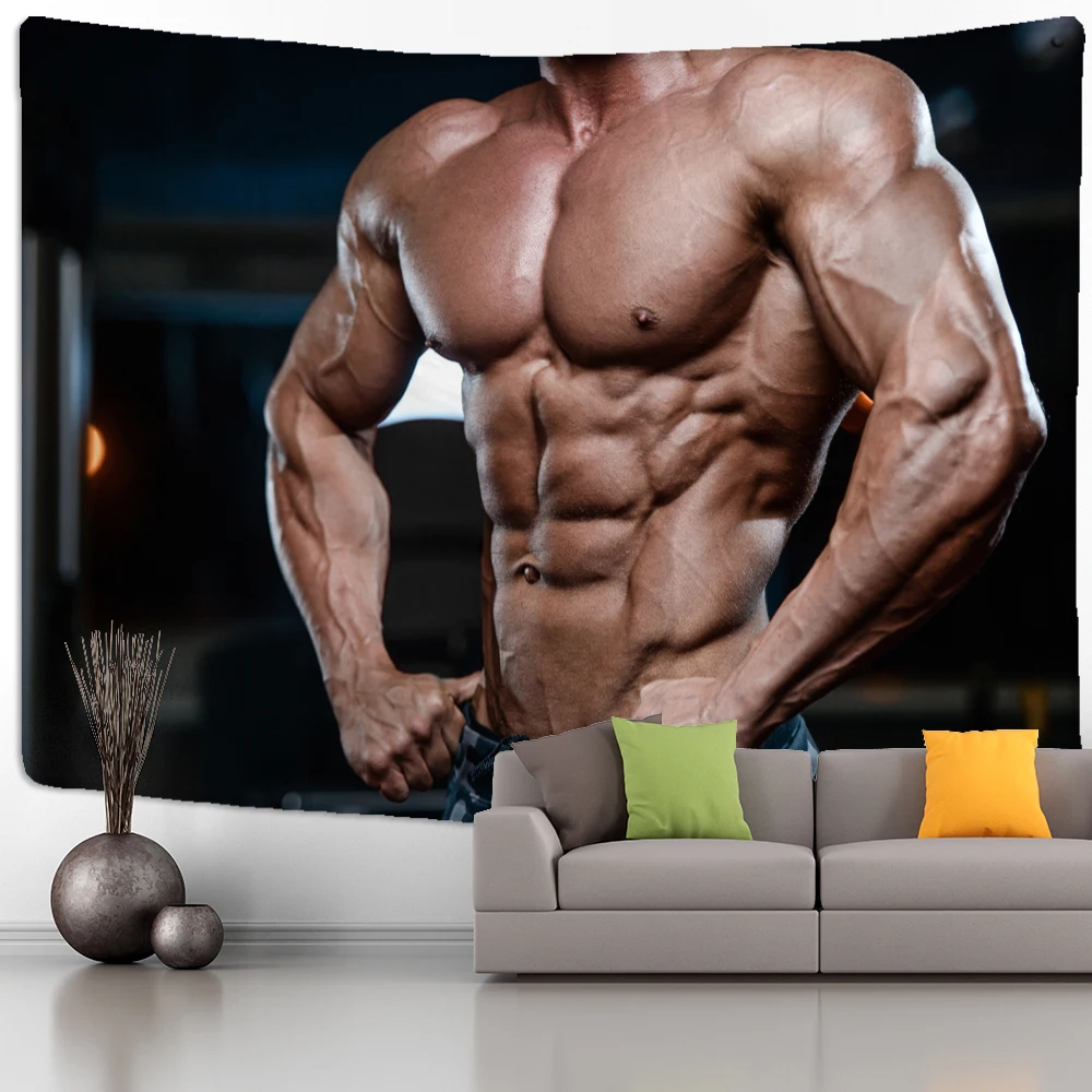 Fitness Muscle Man Tapestry Wall Hanging Hippie Tapiz Witchcraft Psychedelic Black Mystery Dorm Living Room Home Decor