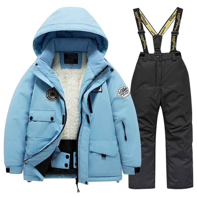 Children\'s ski suit set, girls\' outdoor thick waterproof, windproof, warm, boys\' and babies\' ski clothes and equipment