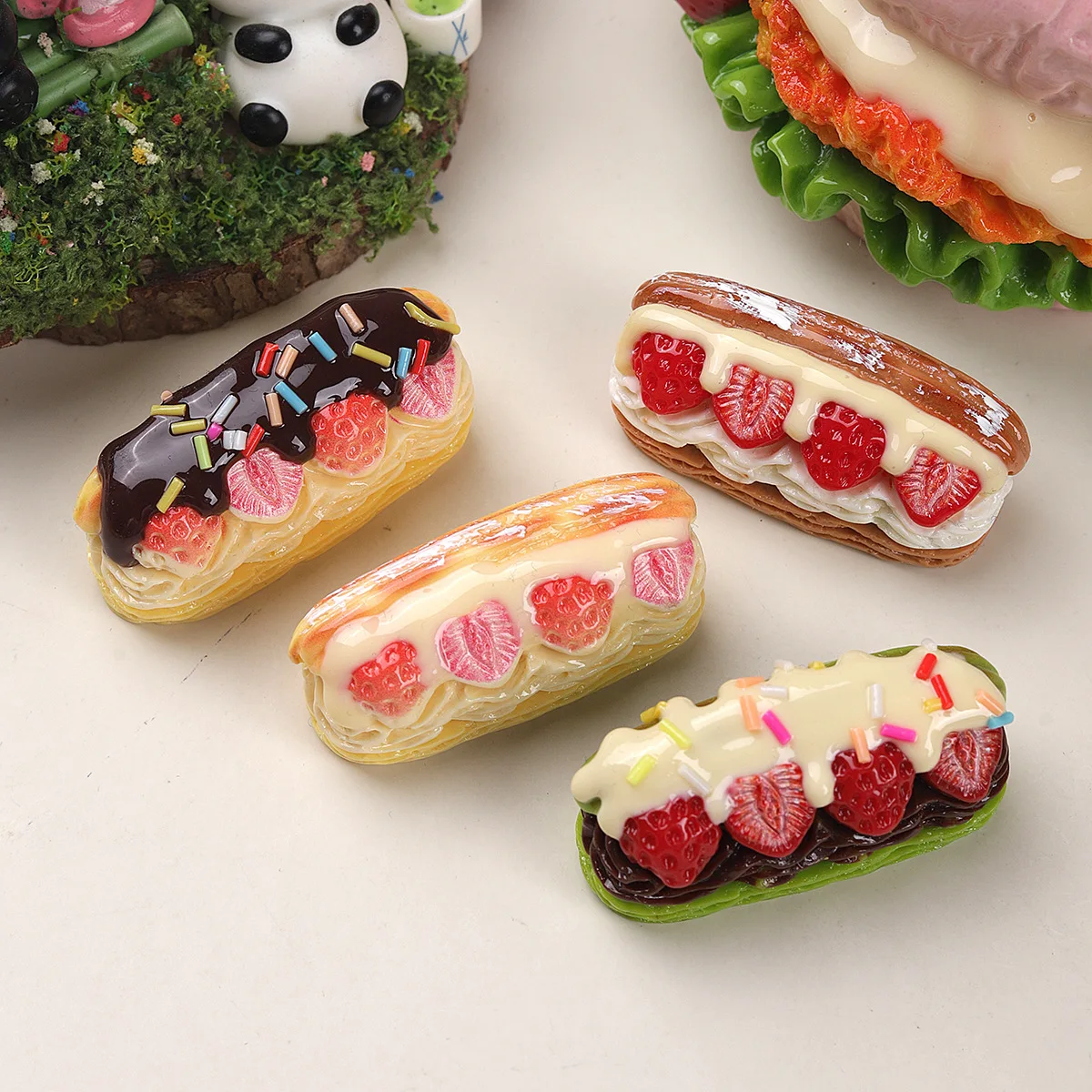 Mini Strawberry Mont Blanc Cake Model Realistic Dessert Baking Cream Cake Miniature Food DIY Resin Accessory Home Decor Ornament
