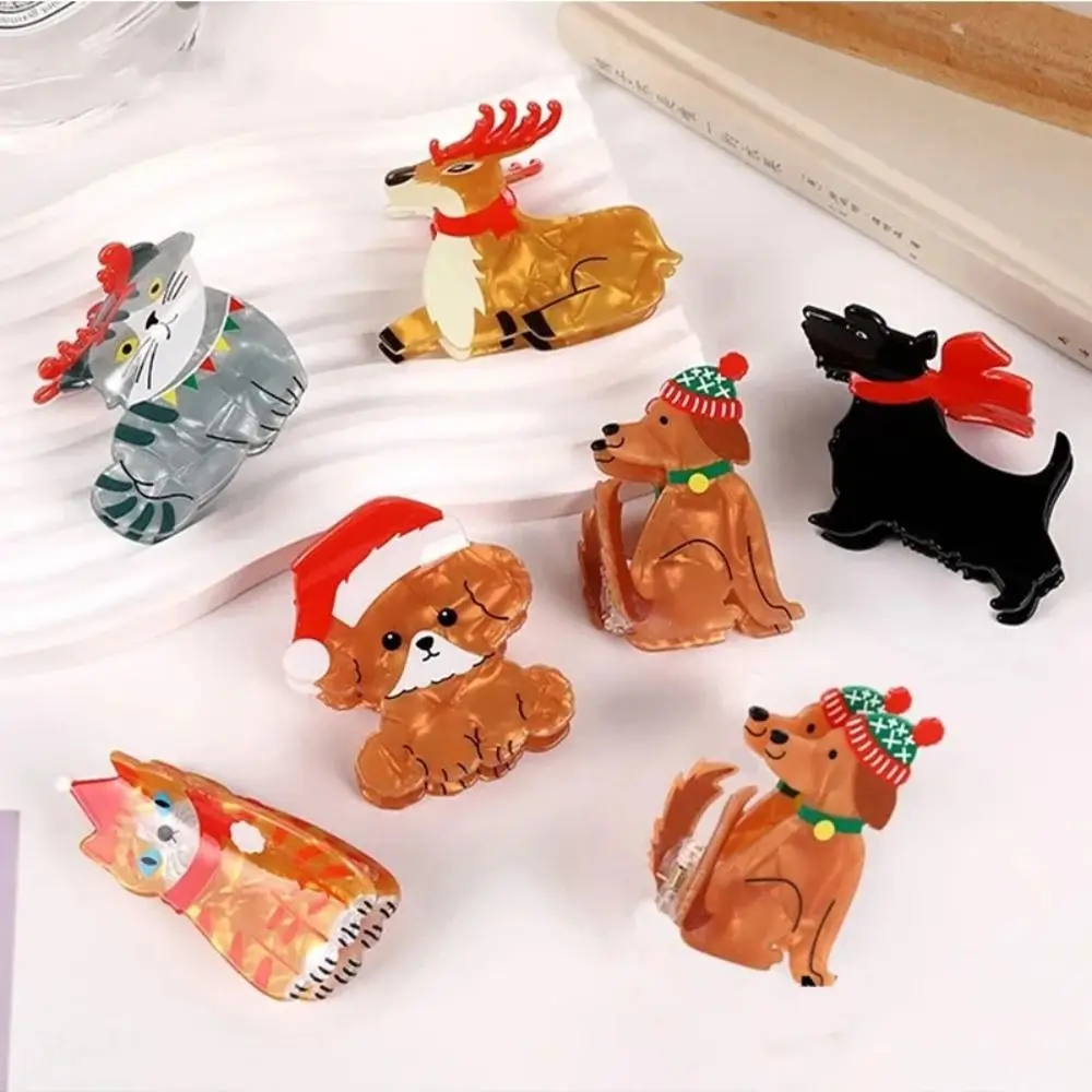 Christmas Hat Hair Clip Animal Dog Hair Claw Puppy Cartoon Christmas Elk Shark Clip Festival Headdress Grab Clip Cat Hair Clip