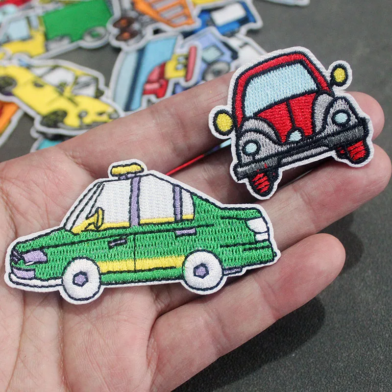 16Pcs/lot Cartoon Cars Patches for Kids Clothes Jackets Cute Iron on Badges Fabric Cheap Embroidered Stickers Sewing Supplies