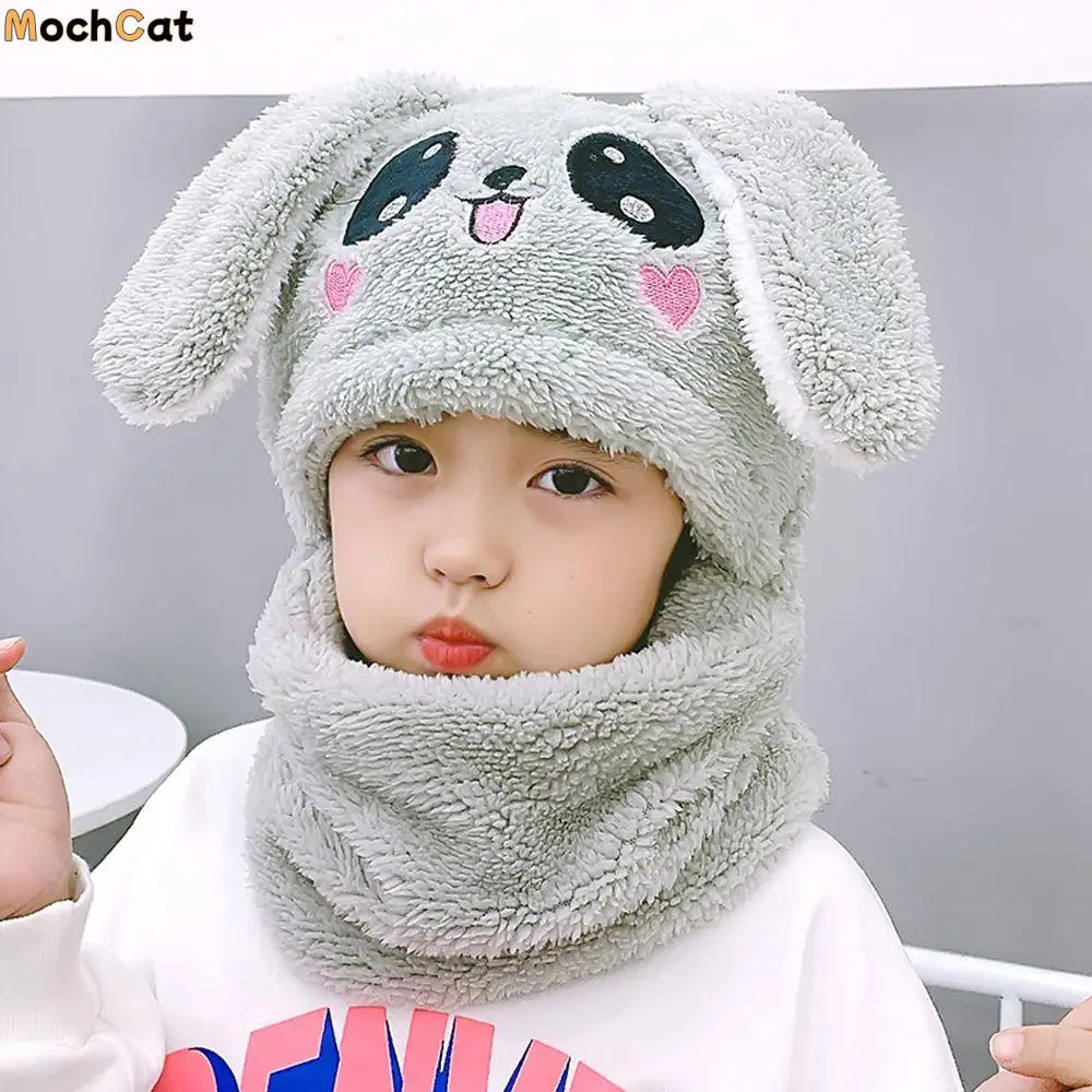 

Cute Comfortable Face Protection Rabbit Ear Protector Bunny Solid Color Children Hat Hat Korean Cap With Bib