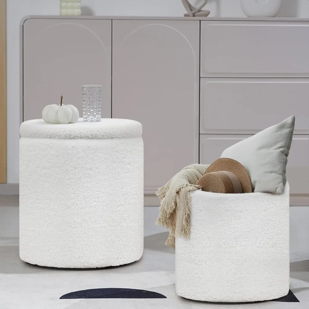 

Storage Set of 2, Storage with Removable Lid, Soft Teddy Velvet Upholstered Footstool, Vanity Stool for Makeup