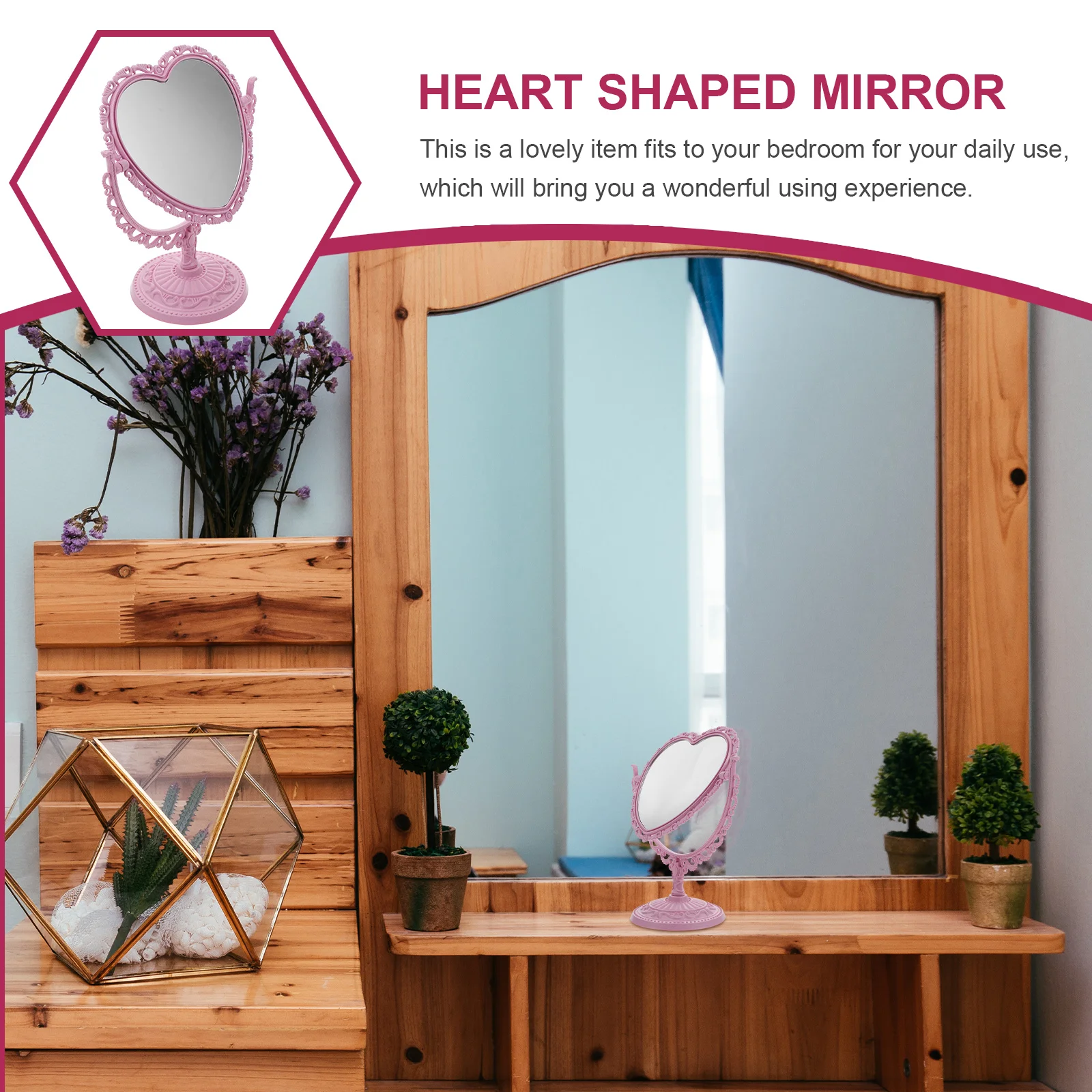 

Heart Shaped Makeup Mirror Vintage Desktop Rotatable Mirror Bedroom Vanity Table Decor Dressing Table Adorn