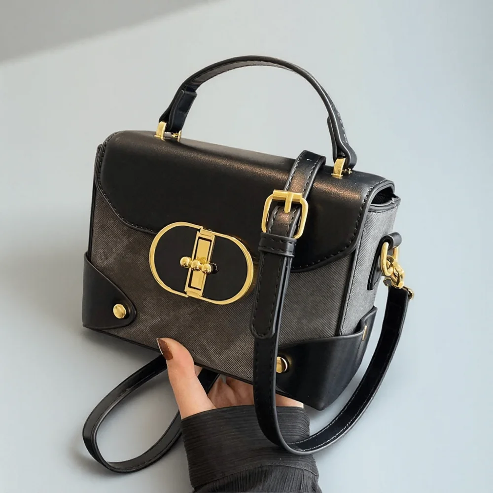 

Fashion Color Block Small Square Handbag PU Leather Crossbody Bag for Daily Wear Parties Dates