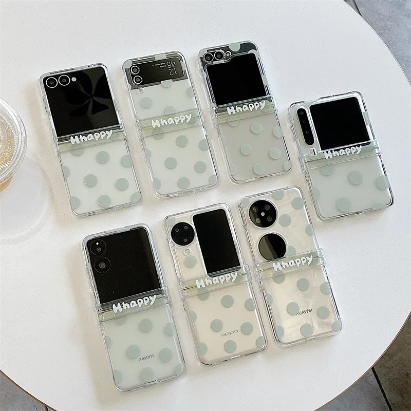 Korean Candy Colors Polka Dots With Wrist Strap Phone Case For Samsung Galaxy Z Flip 7 6 5 4 3 Z Flip7 FE Clear Shockproof Cover view 5